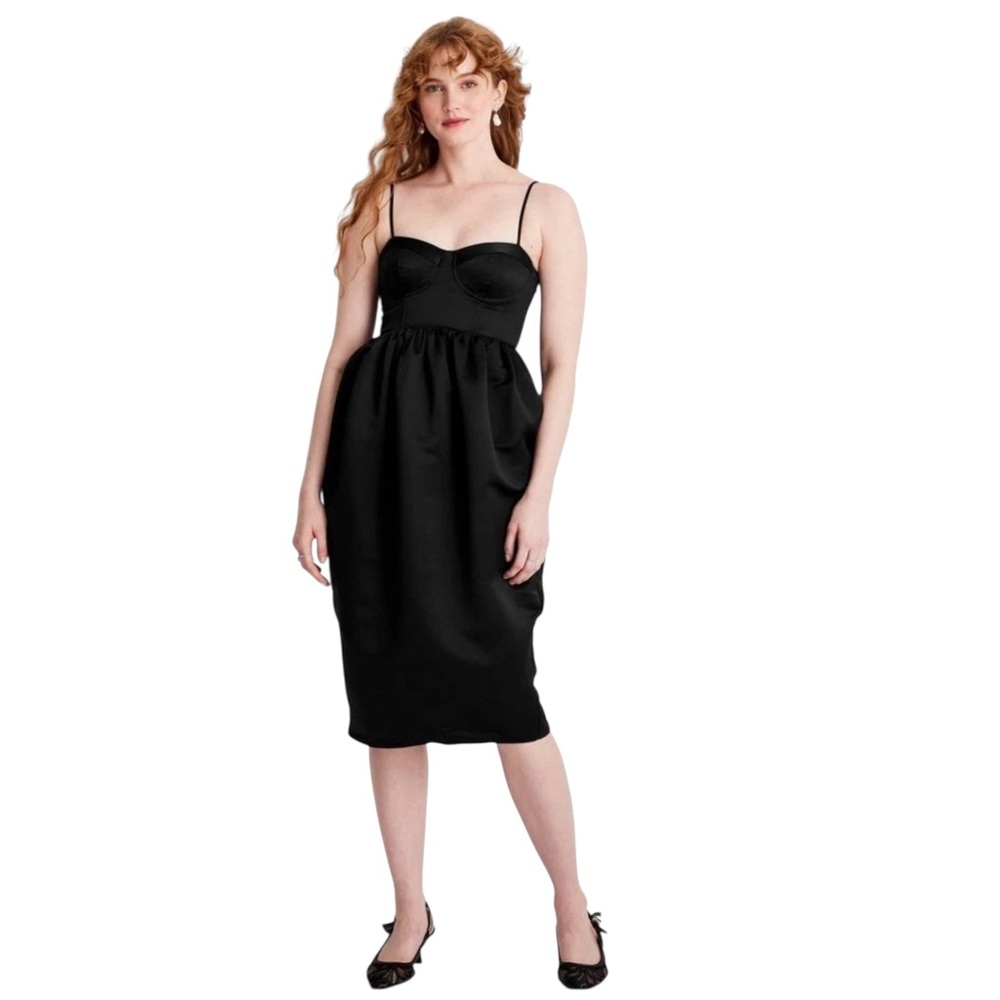 Future Collective Satin Sweetheart Bustier Bubble Midi Dress size M Black